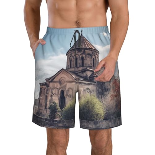 Men's Swim Trunks Quick Dry Board Shorts Mens Bathing Suit Swimsuits Armenian Church Beach Shorts with Pockets