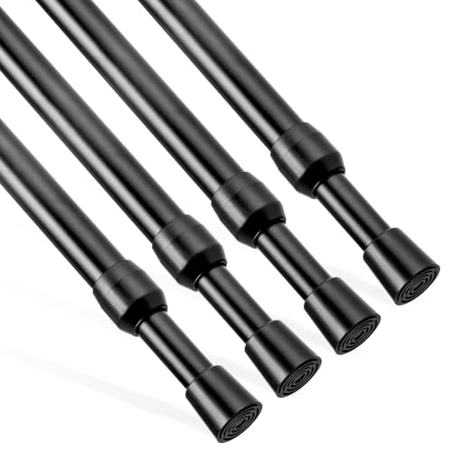 Image of Goowin Tension Curtain Rod 28 to 48 Inch, 5 /8 inch Diameter No Drilling Small Rod, Expandable Spring Loaded Curtain Rods, Rods for Closet, windows, Cupboard, 4 Pack, Black