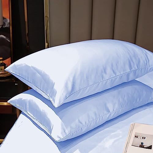 Image of Soft and Silk Satin Bedsheet for Single Bed - 400 TC Romantic Bedsheet Set for Bedroom | Bridal Wedding Bedsheet with Pillow Cover | Ideal for Gifting Sky Blue, Single Bed