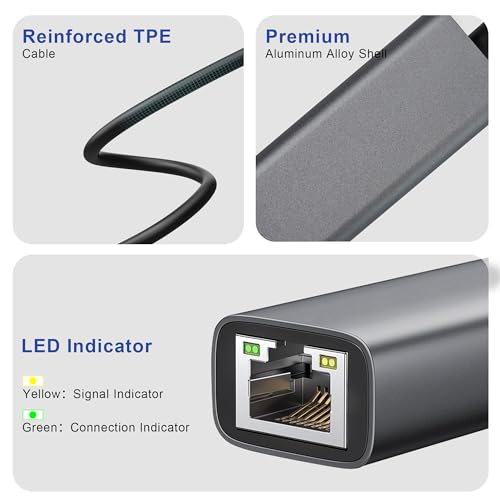 Adaptador USB C a Ethernet RJ45 1 Gbps para MacBook y iPhone 17 Pro 7