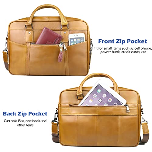 SPAHER Heren Schoudertassen, 13,3"/14"/15,6" Laptop Aktetassen, Leder Messenger Bag, Waterdichte Laptoptassen, Vintage Crossbody Tas, Unisex Zakelijke Handtas, Grote Werktas van Echt Leer - Image 7