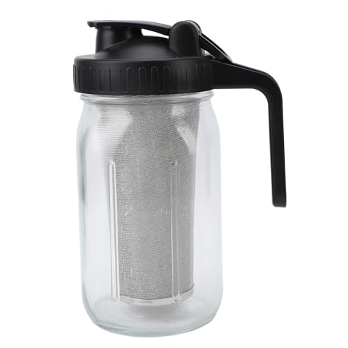 Gsycle 34 Oz Mason Jar Cold Brew Kettle, Multipurpose Glass Coffee Maker Pitcher Ice Tea Pot with Handle Lid for Coffee Lemonade Tea Fruit Drinks (2000ml)