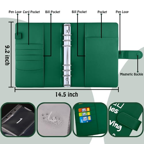 Image of Antner 100 Envelopes Money Saving Challenge Binder, Savings Challenges Book with Envelopes & 3 Challenge Trackers to Save $5,050 and $500 and $10,000, A5 Budget Binder Money Saving Book, Dark Green