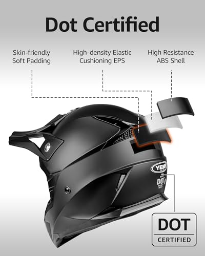 Image of YEMA Adults Dirt Bike Helmets, Ventilated Motocross ATV Dirtbike Offroad BMX MX Helmets, DOT Approved Motorcycle Helmets, YM-915, Black