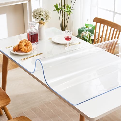 Wood Table Protector Cover Mat Tablecloth Protector Waterproof Wipeable Vinyl Frosted Plastic Tablecloth PVC Roll Rectangle Coffee Dining Table Mat Pad Furniture Protector Pad 35.4x70.9 In Multi-Size