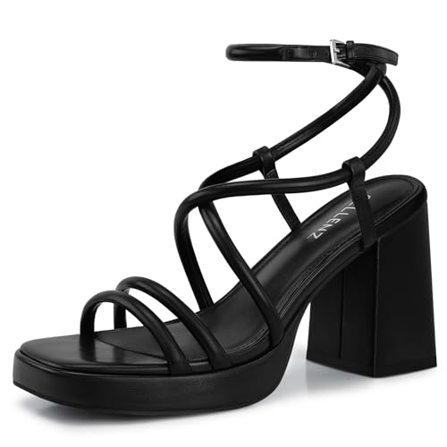 Women Chunky Platform Heels: 3.9 Inch High Heel Prom, Wedding, Party, Square Open Toe Heeled Sandals, Strappy Comfortable Sexy Dressy Heels