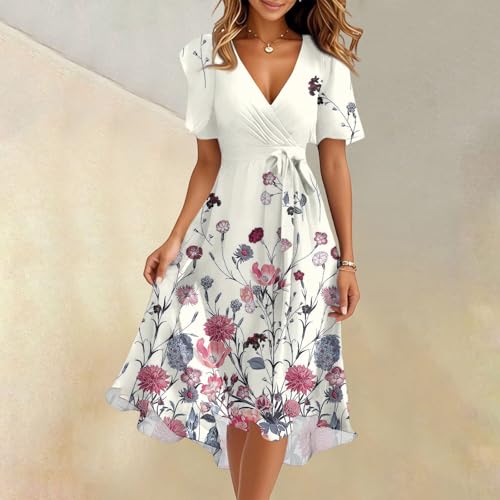 Spring Summer Chiffon Midi Dresses for Women 2025 Elegant Classy Wedding Guest Floral Formal Cocktail Prom Dress