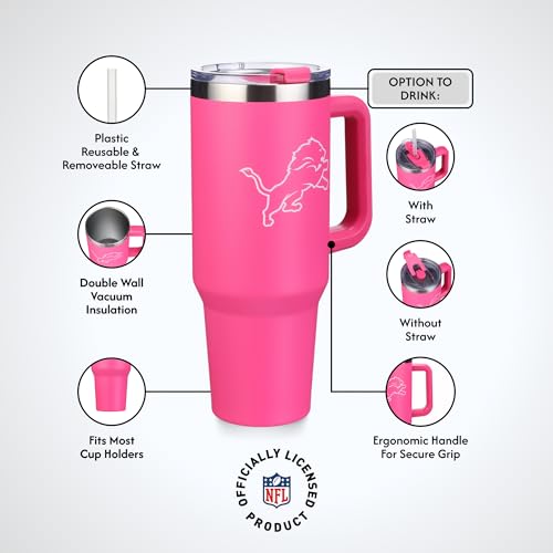 Image of The Memory Company Officially Licensed NFL - Detroit Lions 40oz Pink Game Day Tumbler with Team Logo