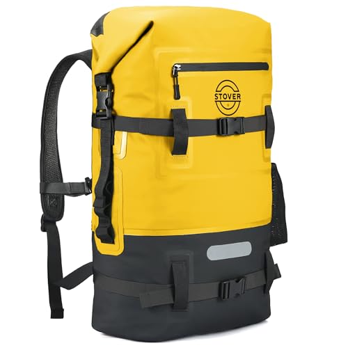 STOVER 5/10/25/30/40/55L Waterproof Dry Backpack- X-Large Floating Dry Bag for Kayaking, Travel, Tubing, Hiking, Fishing, Camping, Motorcycles & the Beach, Heavy-Duty Roll Top Men/Women (Yellow)