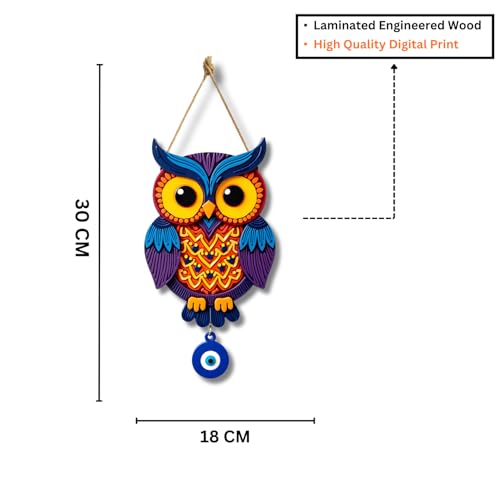 Image of GiftOday Owl Shape Wooden Wall Hanging For Home Decor | Evil Eye Decoration Livingroom, Dining Room | Modern Artwork | MDF Wall Hanging | Wall Hanging Ornament Door Decorative (18 x 30 CM)