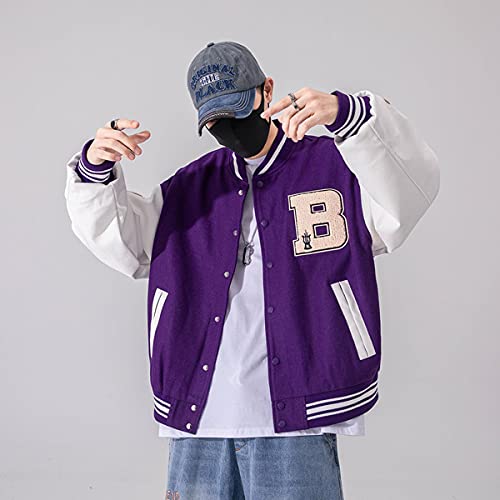 Moshtashio Veste de Baseball Homme Manteau Varsity Jacket Blouson Homme & Femme College Jacket Veste de Couple Unisexe Hip Hop Veste de Survêtement (Violet, M) - Image 7