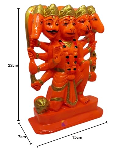 Image of Hanuman murti - Hanuman Idol for Home Decor & Office - Panchmukhi Hanuman - (22 cm) (Orange)