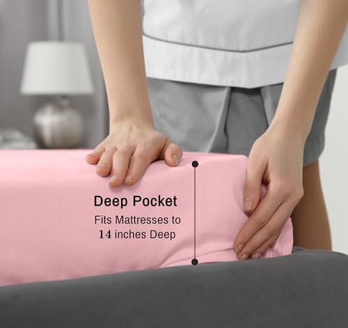 Image of RUVANTI 100% Cotton Percale Sheets California King, Bridal Rose | Crisp Cooling for Hot Sleepers, Deep Pocket 14 inch, Soft Breathable & Durable, Hotel-Style 4 Piece Set