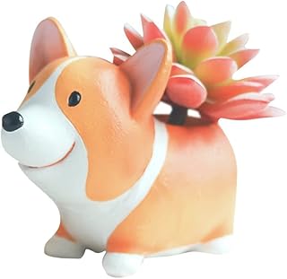Corgi Planter Succulent Pot, Corgi Flower Pot Cute Animal Corgi Dog Flower Planters Decorations, Cactus Plant Pot Container with Drainage Hole Garden Home Office Desk Deco Gift