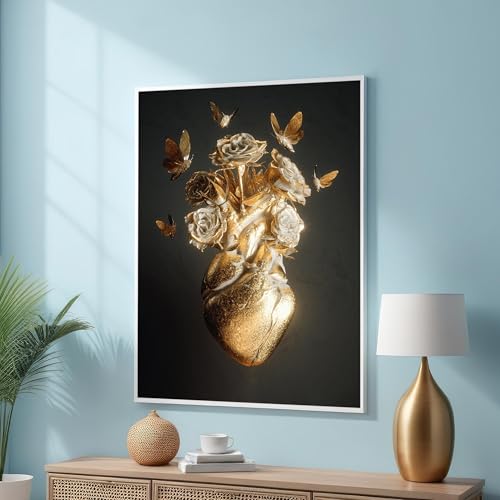 Toile contemporaine cœur doré 80x120 cm pour créer une ambiance chaleureuse dans votre chambre