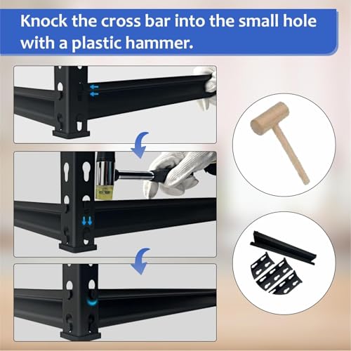 Image of Blue boy 5 Tier - Adjustable Shelving Multipurpose Metal Rack for Storage /Boltless Rack /Display Racks /Garage Shelves /Organizer for Home & Kitchen 60 inch(H) x 36 inch(L) x 12 inch(D) Black- Wooden Shelf