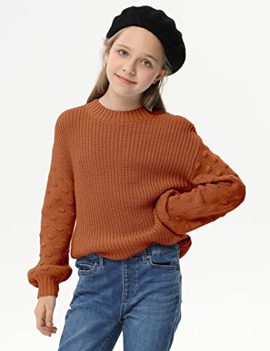 Girls Crewneck Knit Pullover Sweaters Long Lantern Sleeve Oversized Knit Cute Jumper Tops4