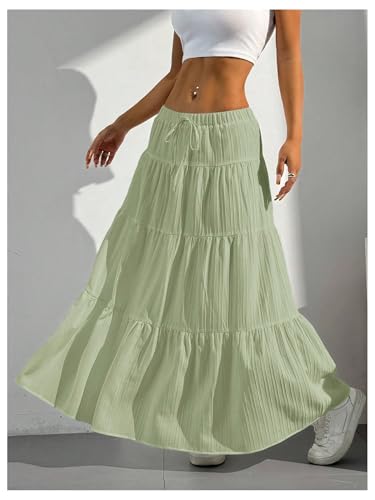 Image of Verdusa Women's Long Maxi Skirt Boho Flowy Flared Ruffle Skirts 2026 Beach Vacation Summer Going Out Outfits
