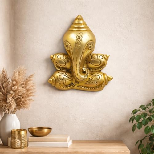Image of Collectible India Conch Brass Ganesha Showpiece Idol - Wall Hanging Decoration Items for Living Room, Home Decor Items, Metal Ganesh Statue for Home Temple Office decoartion Housewarming Gifts