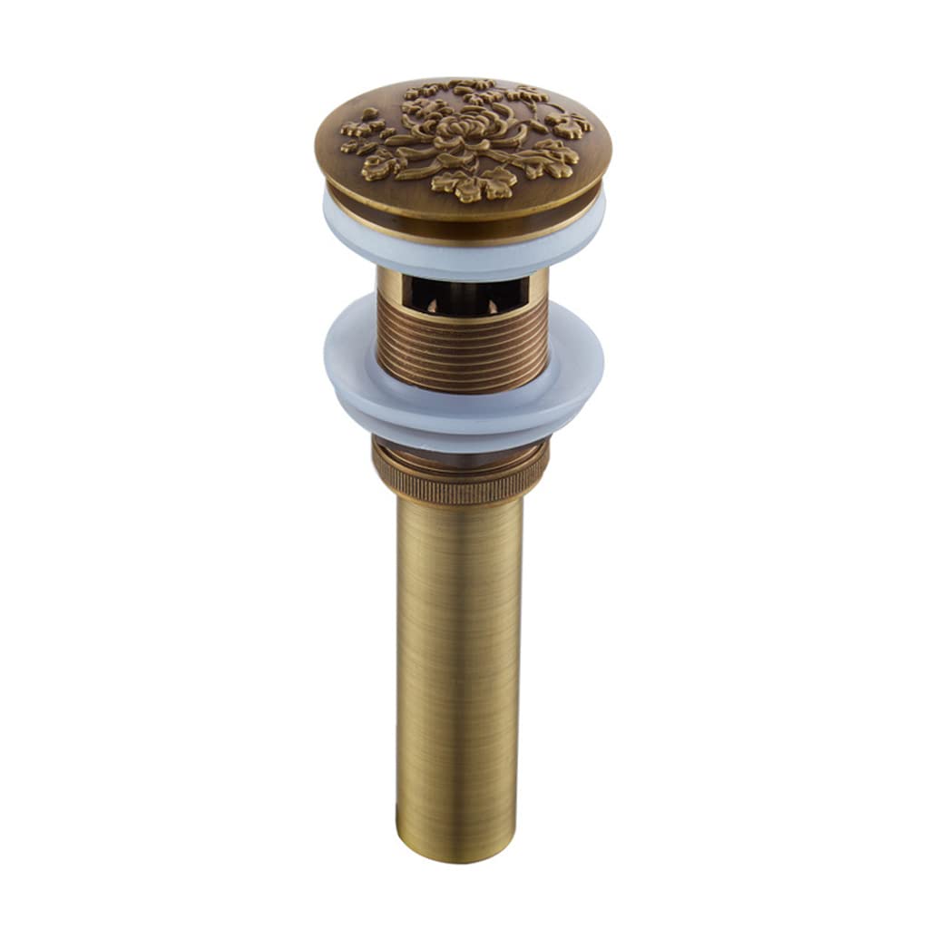 Jazuaiao Chrysanthemum Bathroom Sink Drains Plug Detachable Bathtub Plug Antique Carved All Copper Bounce Core Sink Accessories Basin