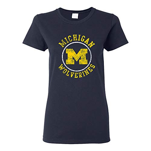 UGP Campus Apparel LS04 - Michigan Wolverines Distressed Circle Logo Womens T-Shirt - X-Large - Navy