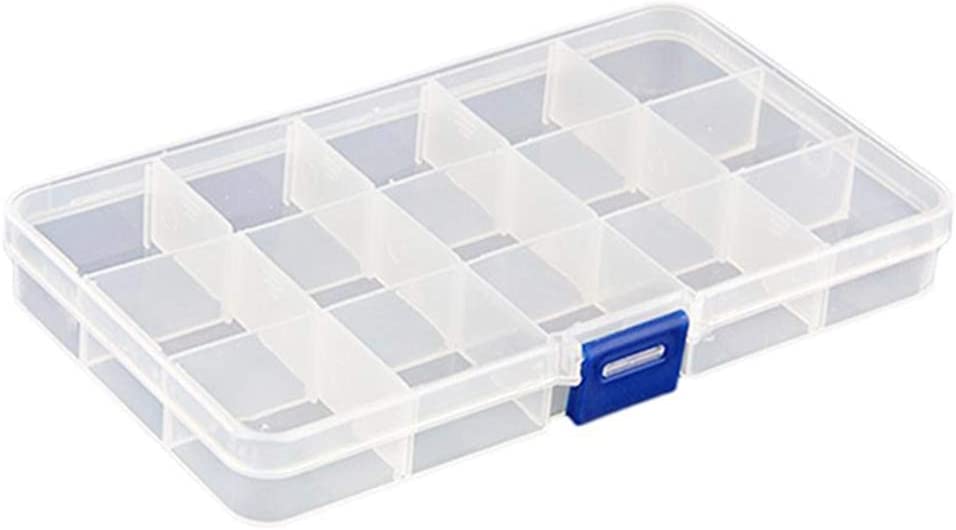 aoixbcuroc Boîte de rangement pour bijoux en plastique 15 grilles diviseurs à compartiments ajustables Organisateur de bijoux Contenants de rangement pour boucles d'oreilles