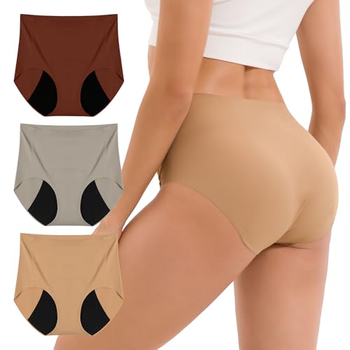 INNERSY Lightweight Period Underwear for Women Silky Seamless High Waisted Panties 3-Pack