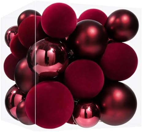 Burgundy Velvet Christmas Ball Ornaments - 36pcs Shatterproof Flo...