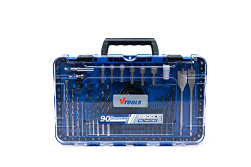 VTOOLS 90 Piece Drill Bit Set With Hss Bits And Storage Case For Metal Wood And Concrete Drilling VT3103