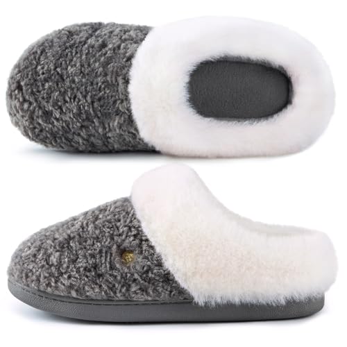 HomeTop Women's Comfy Clog Slippers Soft Warm Non-slip Indoor House Shoes with Fuzzy Collar