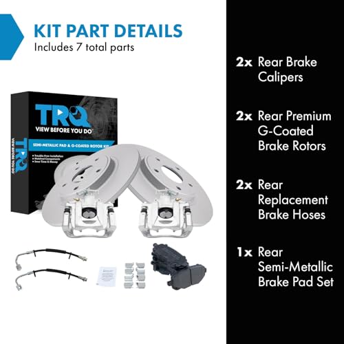 Image of TRQ Rear Brake Pad and Rotor Set Semi Metallic Coated Rotors Calipers Compatible with 2012 Volkswagen Routan