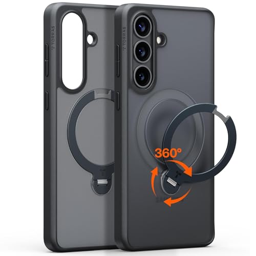 Image of TORRAS Ostand Q3 Spin Fit for Samsung Galaxy S26 Case, 360 Magnetic Stand, Strong Magnet, 4X Military-Grade Shockproof, Built-in Kickstand, Slim Back Cover for Samsung Galaxy S26 Case, Black