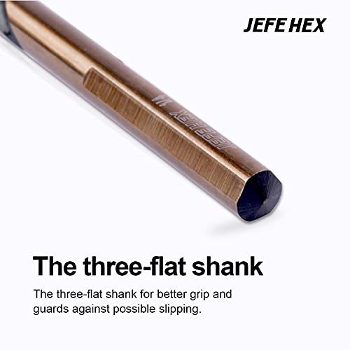 Jefe Hex 5-Piece Twist Drill Bits Set,3-Flat Shank For Anti-Walking, 135° Split Point, Black & Gold Coated, Jobber Length For General Purpose. 3/32", 1/8", 5/32", 3/16", 1/4" , Ideal For Steel/Copper/Aluminum/Zinc Alloys/Wood/Plastics #TOP1