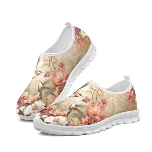Image of Hummingbird Floral Print Lightweight Walking Shoes for Women Mesh Casual Sneakers Size 5-10.5
