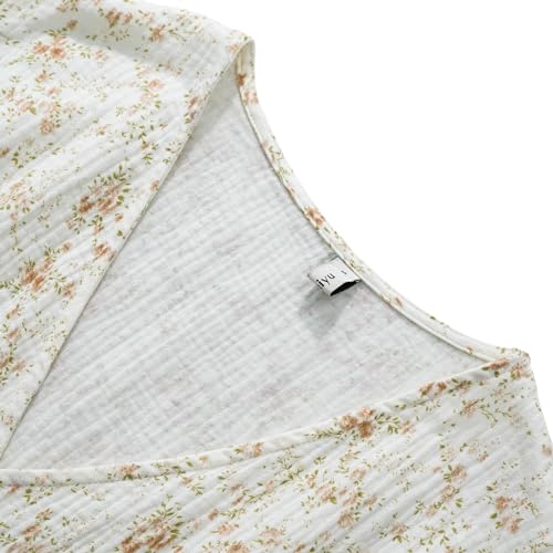 Image of Amazhiyu Women's Cotton Gauze Short Sleeve Wrap Mini Dress