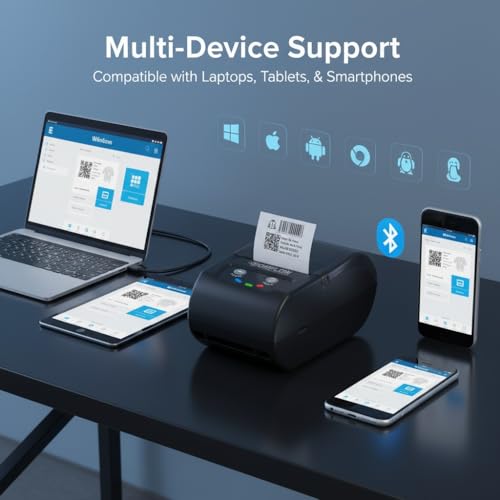 SHREYANS POSIFLOW 58D Portable Bluetooth & USB Thermal Label and Receipt Printer (2-Inch / 58mm) | Inkless Billing & Barcode Printer for Retail & Mobile Use | Includes 500 Labels