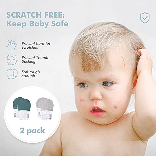 HAPIU Baby No Scratch Mittens Stay On, 100% Cotton Breathable, Adjustable Infant Gloves for Boys Girls, Newborn - 12 M