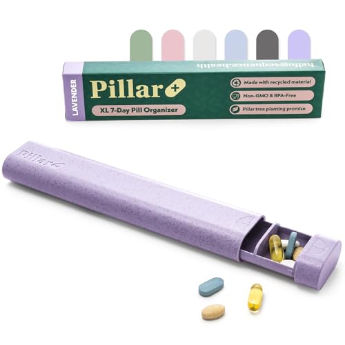 Image of Pillar Plus - Aesthetic 7 XL Day Pill Organizer | BPA-Free Wheat Straw Medicine Case | Pretty Travel & Home Tablet Vitamin Organizer | Cute Weekly Pill Box | Travel Medicine Organizer (Lavender)