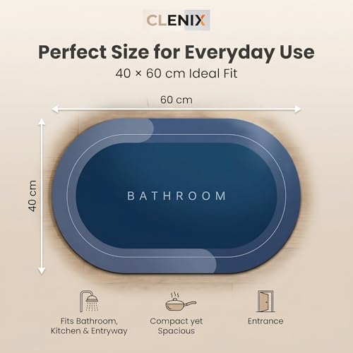 Image of Anti-Slip Bathroom Mat, Super Absorbent Non-Skid Doormat, Quick Dry, Soft Floor Rugs with Rubber Backing, Durable Easy Clean Doormat s for Home, Kitchen, Office, Washroom (Blue, Pack of 1)