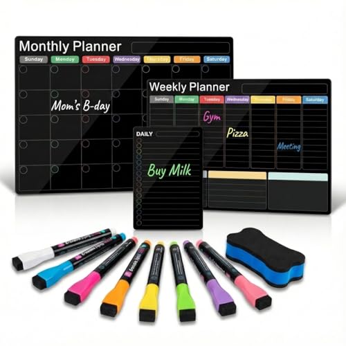 AUVIREC Magnetic Black Calendar for Refrigerator - 17"x12"