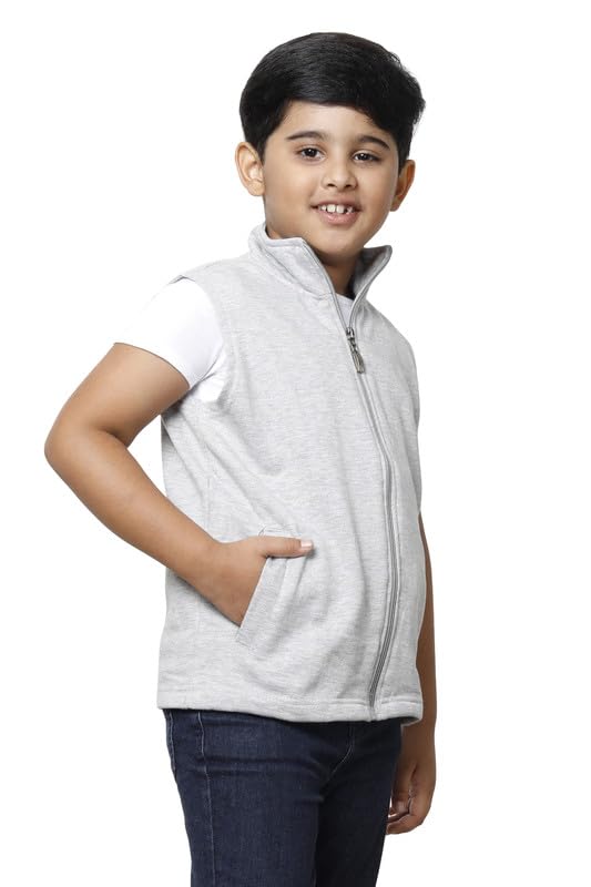 Image of IndiWeaves Boys Solid Fleece Warm Sleeveless Jackets for Winters (Pack of 1) Grey