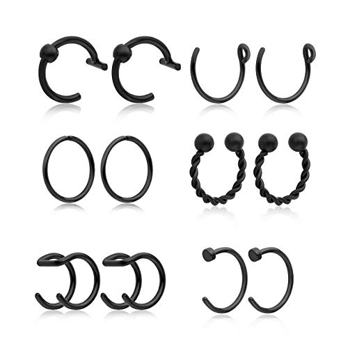 PiercingJ 12pcs Mixed Stainless Steel 16G / 18G / 20G Nose Rings Hoop