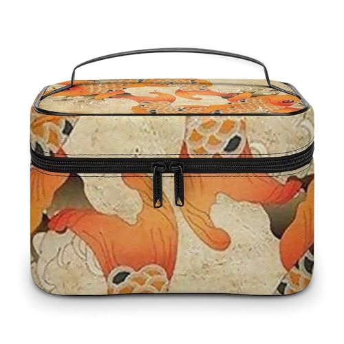 メイクボックス コスメ収納 大容量 魚柄 鯉 縁起の良い 水墨画 化粧ポーチ 化粧品入れ メイク収納ケース 軽量 持ち運び アクセサリー 小物入れ おしゃれ 旅行 出張用 プレゼント