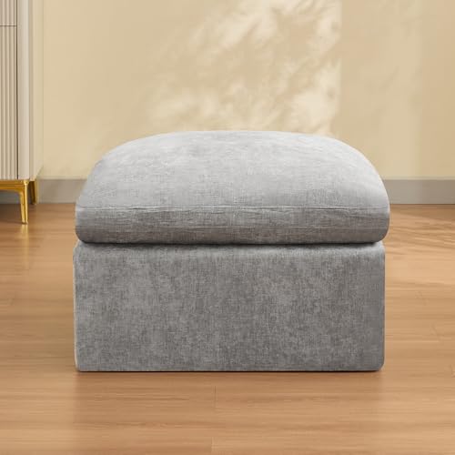 Image of WUTUTUEE 33.5'' Cloud Ottoman for Modular Sofa, Comfy Chenille Upholstered Footrest with Memory Foam, Fully Compressed Packaging, Oversized Ottoman Bench for Living Room or Small Space, Light Grey