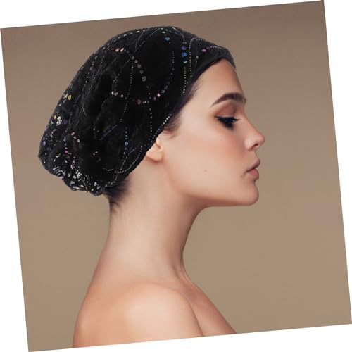 Beaupretty 1pc Breathable Lace Hat for Women and Girls Practical Flexible Headscarf Fashion Hollow Design Daily Use Accessory Black3
