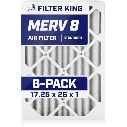 Image of Filter King 17.25x26x1 Air Filter MERV 8, AC Furnace Filters (6-Pack) | Dust & Allergy Control (Actual Size: 17.25 x 26 x .75)