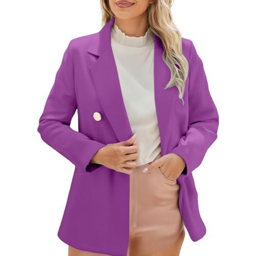 Women's Blazer Suit Elegant Long Sleeve Open Front Button Work Office Blazer Jackets with Pockets Solid Colour Loose Fitted Lapel Suiting & Blazers Cardigans Formal Dating Meeting Tops Purple 3XL
