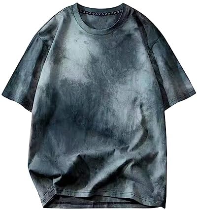 AMTF Men’s Tie Dye T Shirt Cotton Short Sleeve Tops 2023 Summer Casual Baggy Crewneck Tshirt Street Loose Tee Shirt