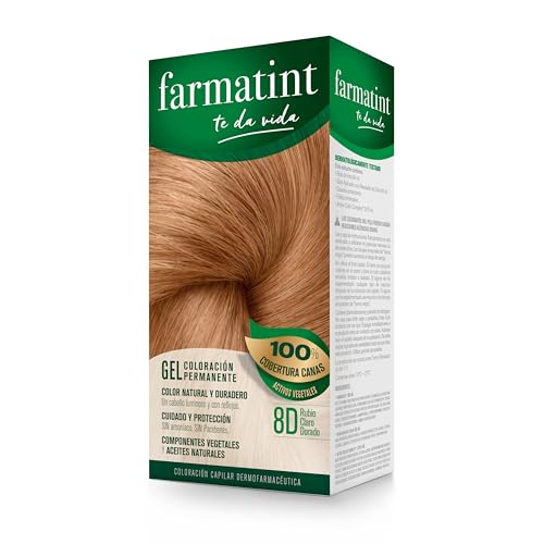 Farmatint Gel 8D Rubio Claro Dorado | Color natural y duradero | Componentes vegetales y aceites naturales | Sin amoníaco | Sin Parabenos | Dermatológicamente testado, 135ml