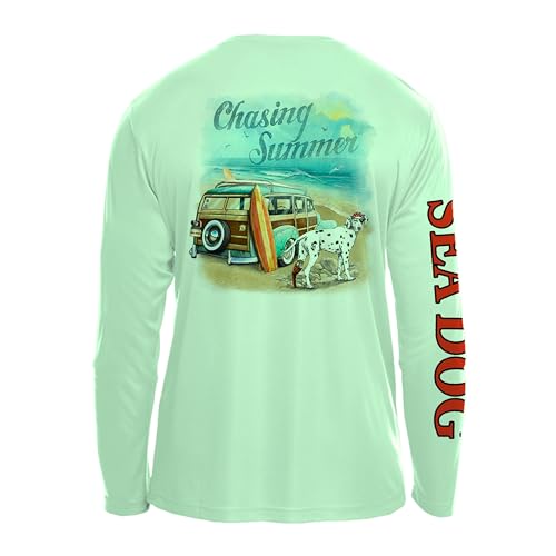 SEA DOG Chasing Summer UPF50 UV Sun Protection Long Sleeve Shirt 100% Microfiber Polyester - Designed & Printed in USA